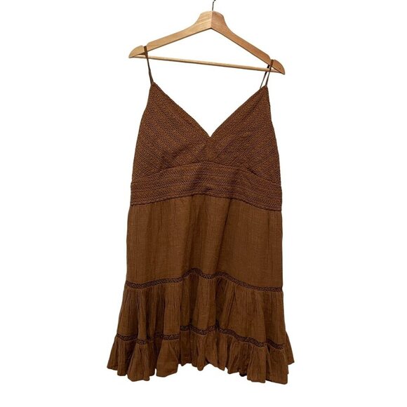 American Eagle Brown Ruffle Hemline Crochette  Mini Sundress Women's Size XXL - Picture 2 of 11